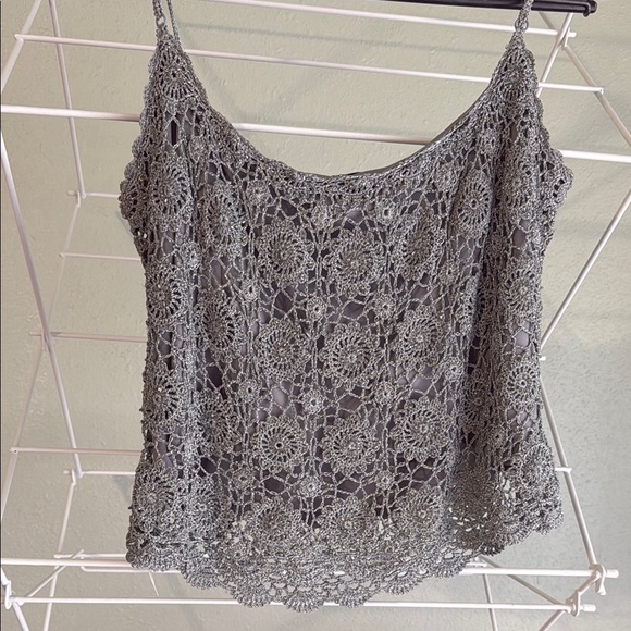 Gray Crochet Lace beaded tank top JS Collections. XL NWT (C2) - Picture 6 of 11